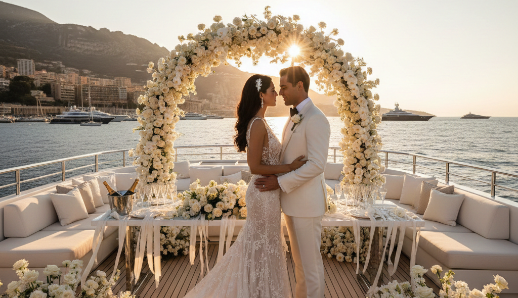 Luxury yacht wedding photography by Aqwedding studios